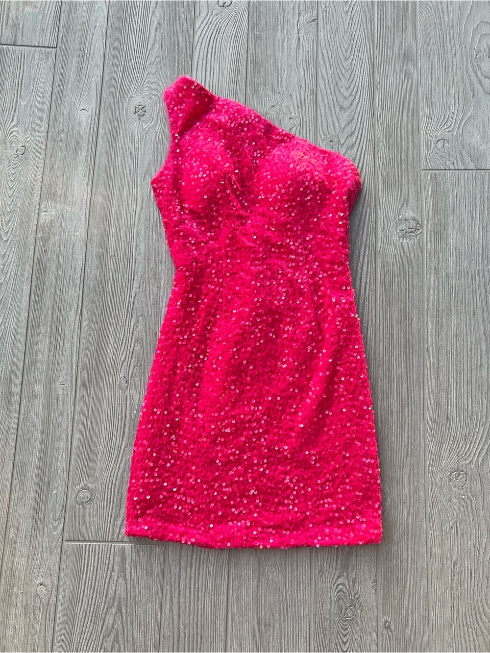 Hot Pink Sequin One Shoulder Bodycon Mini Dress Party Cocktail Homecoming Size 4